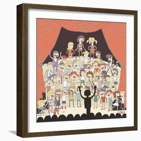 Funny School Choir Singing-vook-Framed Art Print