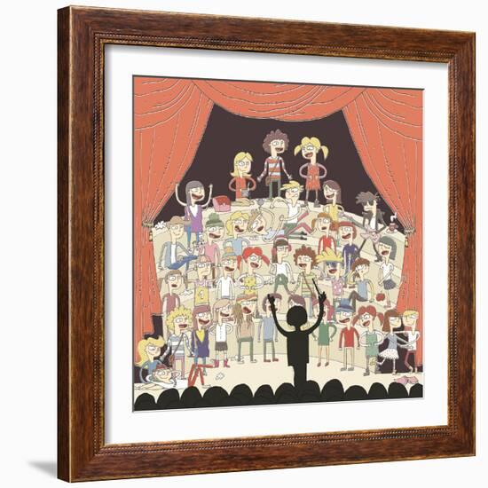 Funny School Choir Singing-vook-Framed Art Print