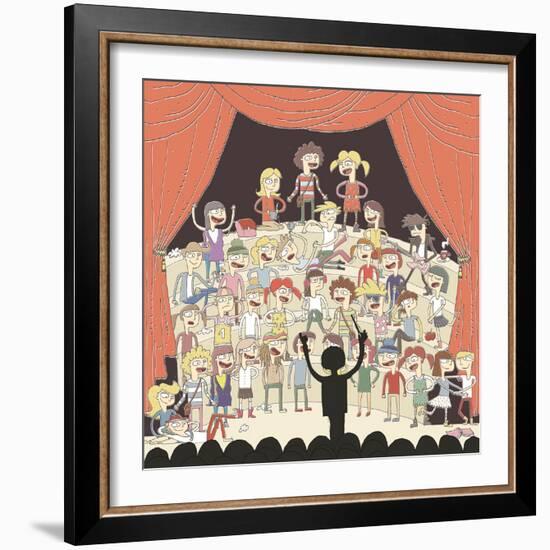 Funny School Choir Singing-vook-Framed Art Print