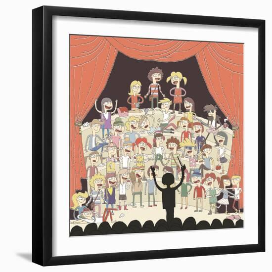 Funny School Choir Singing-vook-Framed Art Print