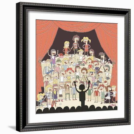 Funny School Choir Singing-vook-Framed Art Print