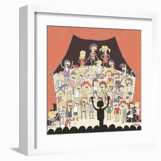 Funny School Choir Singing-vook-Framed Art Print