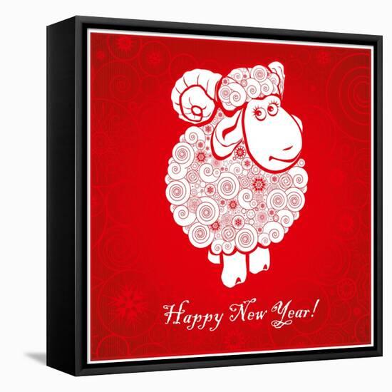 Funny Sheep on Bright Red Background 1-mamaluk-Framed Stretched Canvas