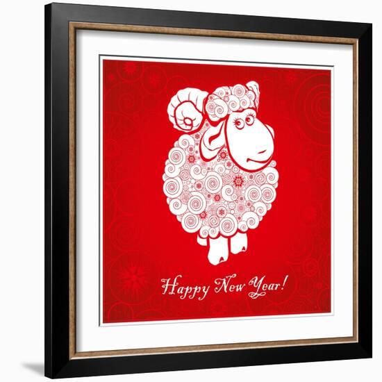 Funny Sheep on Bright Red Background 1-mamaluk-Framed Art Print