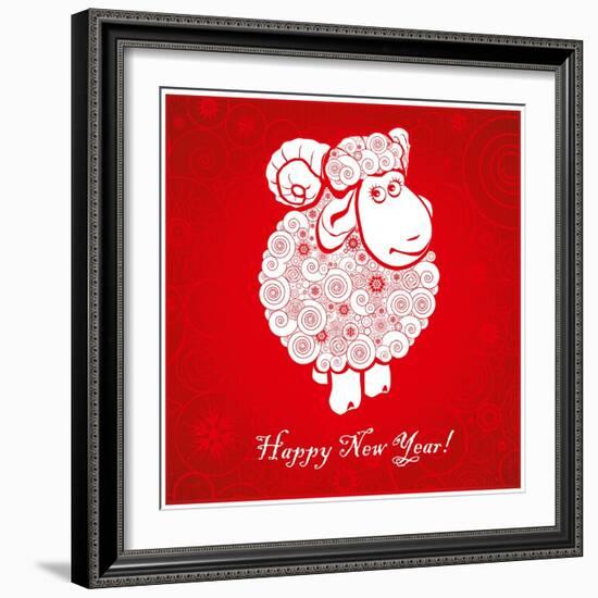 Funny Sheep on Bright Red Background 1-mamaluk-Framed Art Print