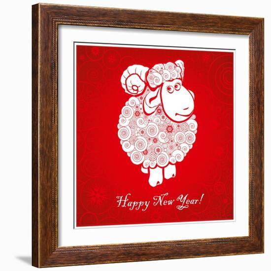 Funny Sheep on Bright Red Background 1-mamaluk-Framed Premium Giclee Print