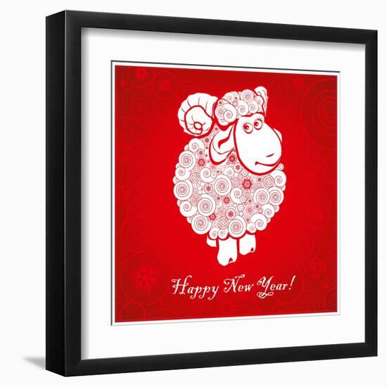 Funny Sheep on Bright Red Background 1-mamaluk-Framed Art Print