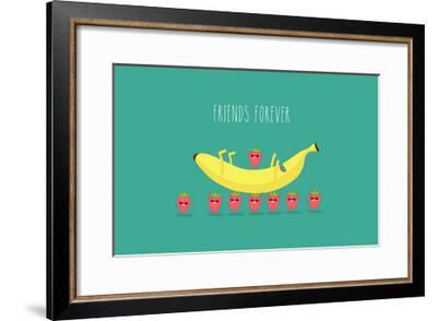 Funny Strawberry With Banana Comic Character Use For Card