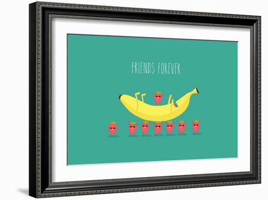 Funny Strawberry with Banana. Comic Character. Use for Card, Poster, Banner, Web Design and Print O-Serbinka-Framed Art Print