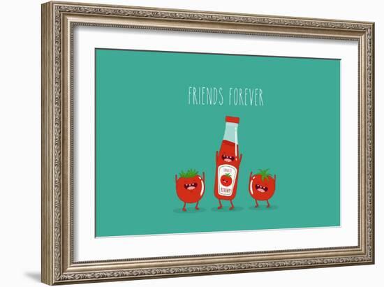 Funny Tomato Ketchup and Tomato. Friend Forever. Vector Illustration.-Serbinka-Framed Art Print