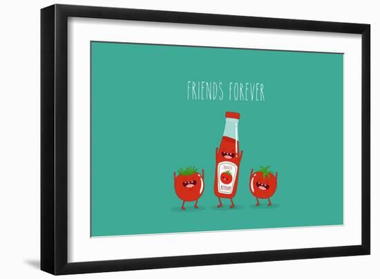 Funny Tomato Ketchup and Tomato. Friend Forever. Vector Illustration.-Serbinka-Framed Art Print