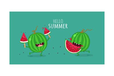 Funny Watermelon Eating A Piece Of Watermelon Hello Summer Use