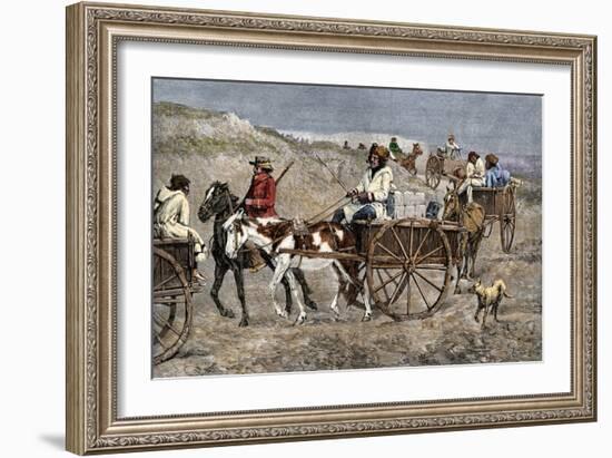 Fur Train from the North Arriving at a Canadian Trading Post, 1800s-null-Framed Giclee Print