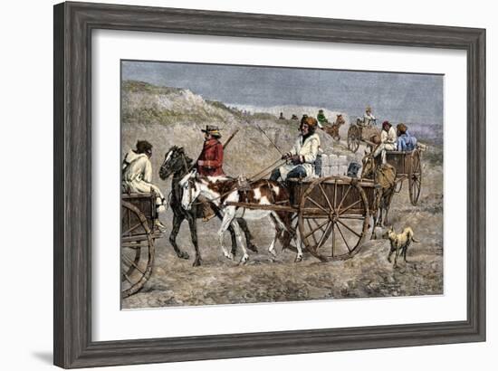 Fur Train from the North Arriving at a Canadian Trading Post, 1800s-null-Framed Giclee Print