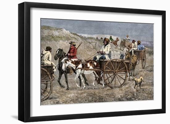 Fur Train from the North Arriving at a Canadian Trading Post, 1800s-null-Framed Giclee Print