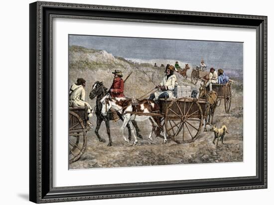 Fur Train from the North Arriving at a Canadian Trading Post, 1800s-null-Framed Giclee Print