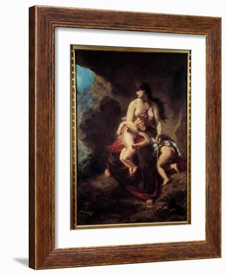 Furious Medee Medee Murders Her Two Children in a Cave. Painting by Eugene Delacroix (1798-1863), 1-Ferdinand Victor Eugene Delacroix-Framed Giclee Print