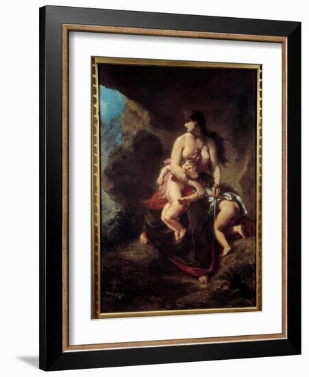 Furious Medee Medee Murders Her Two Children in a Cave. Painting by Eugene Delacroix (1798-1863), 1-Ferdinand Victor Eugene Delacroix-Framed Giclee Print