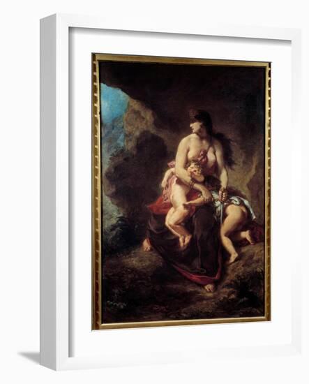 Furious Medee Medee Murders Her Two Children in a Cave. Painting by Eugene Delacroix (1798-1863), 1-Ferdinand Victor Eugene Delacroix-Framed Giclee Print