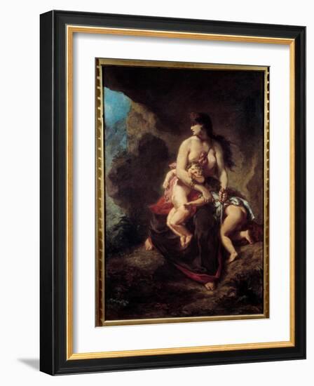 Furious Medee Medee Murders Her Two Children in a Cave. Painting by Eugene Delacroix (1798-1863), 1-Ferdinand Victor Eugene Delacroix-Framed Giclee Print