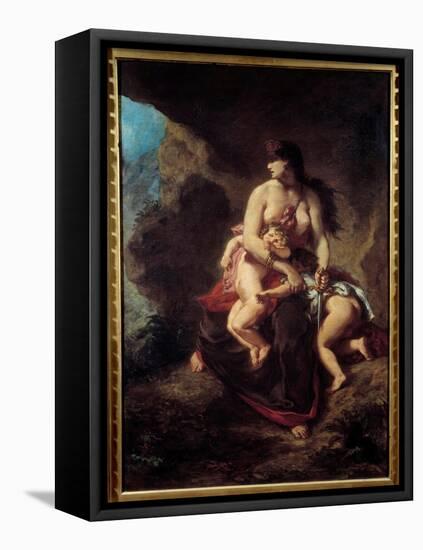 Furious Medee Medee Murders Her Two Children in a Cave. Painting by Eugene Delacroix (1798-1863), 1-Ferdinand Victor Eugene Delacroix-Framed Premier Image Canvas