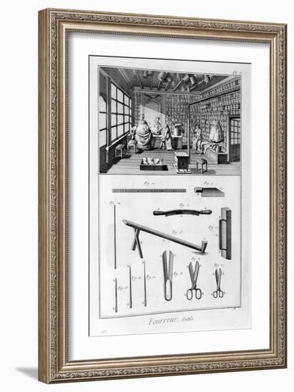 Furrier's Shop with Muff-Lined Walls and Pelts Hung from the Rafters, 1751-1777-Denis Diderot-Framed Giclee Print
