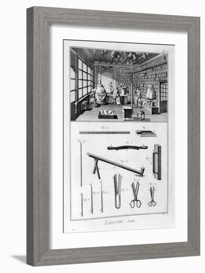 Furrier's Shop with Muff-Lined Walls and Pelts Hung from the Rafters, 1751-1777-Denis Diderot-Framed Giclee Print