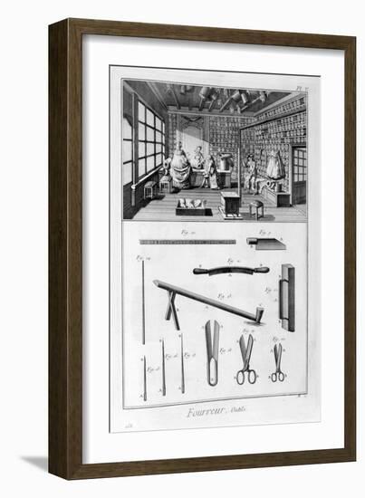 Furrier's Shop with Muff-Lined Walls and Pelts Hung from the Rafters, 1751-1777-Denis Diderot-Framed Giclee Print