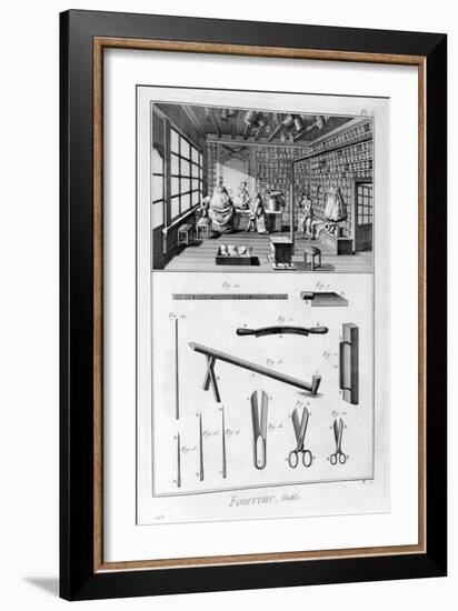 Furrier's Shop with Muff-Lined Walls and Pelts Hung from the Rafters, 1751-1777-Denis Diderot-Framed Giclee Print