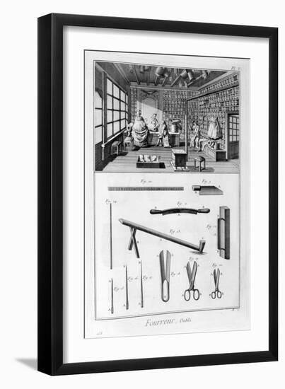 Furrier's Shop with Muff-Lined Walls and Pelts Hung from the Rafters, 1751-1777-Denis Diderot-Framed Giclee Print