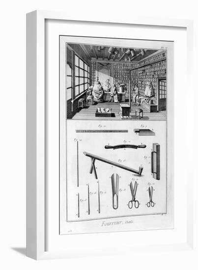 Furrier's Shop with Muff-Lined Walls and Pelts Hung from the Rafters, 1751-1777-Denis Diderot-Framed Giclee Print