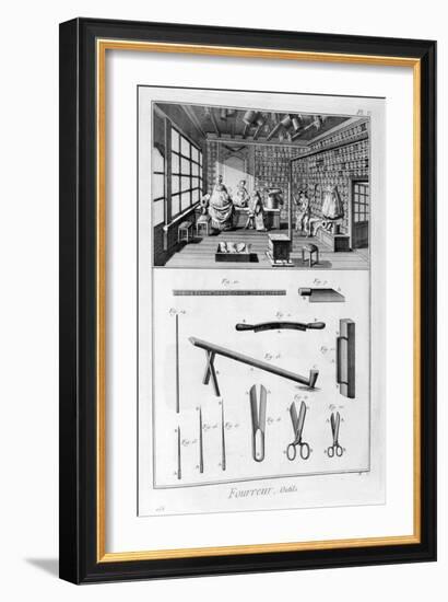 Furrier's Shop with Muff-Lined Walls and Pelts Hung from the Rafters, 1751-1777-Denis Diderot-Framed Giclee Print