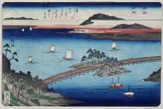 One of the Eight Views of Lake Biwa, Showing Boats Sailing and a Bridge-Fusatane-Framed Giclee Print