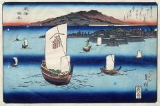 One of the Eight Views of Lake Biwa, Showing Boats Sailing and a Bridge-Fusatane-Giclee Print