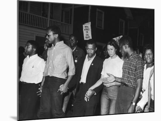 Future Congressman John Lewis Linking Hands with Fellow Civil Rights Activists in Protest March-Francis Miller-Mounted Premium Photographic Print