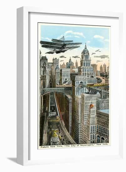 Future New York with Airships-null-Framed Art Print