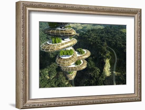 Future Tree Tower in Forest-null-Framed Art Print