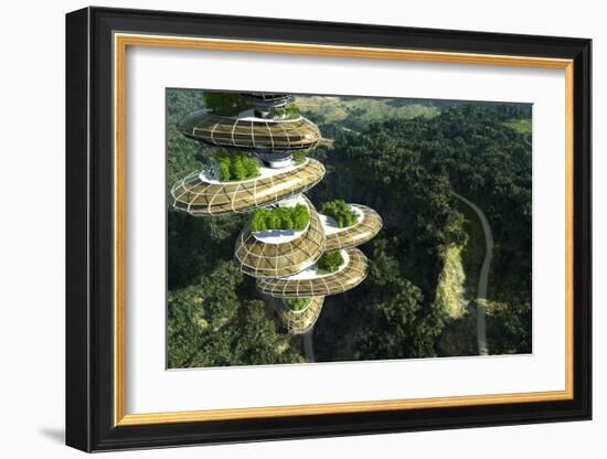 Future Tree Tower in Forest-null-Framed Art Print