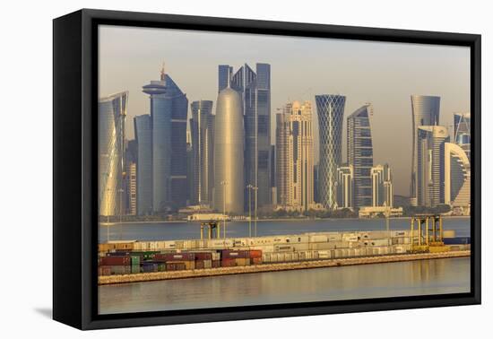 Futuristic Doha City Skyline and Container Port, Doha, Qatar, Middle East-Eleanor Scriven-Framed Premier Image Canvas