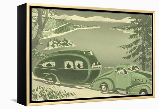 Futuristic Thirties Travel Trailer-null-Framed Stretched Canvas