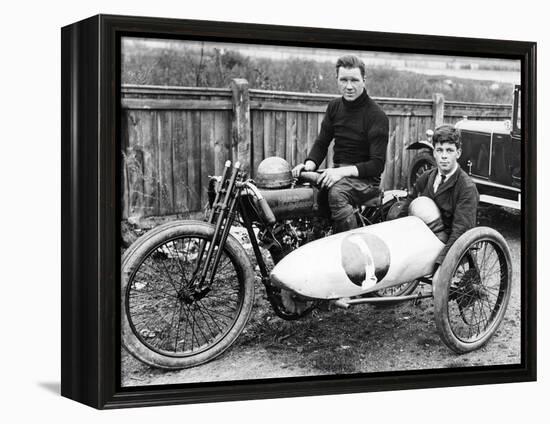 FW Dixon on a Harley-Davidson, with a Passenger in the Sidecar, 1921-null-Framed Premier Image Canvas