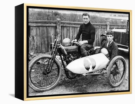 FW Dixon on a Harley-Davidson, with a Passenger in the Sidecar, 1921-null-Framed Premier Image Canvas