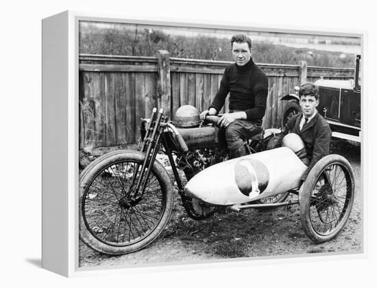 FW Dixon on a Harley-Davidson, with a Passenger in the Sidecar, 1921-null-Framed Premier Image Canvas