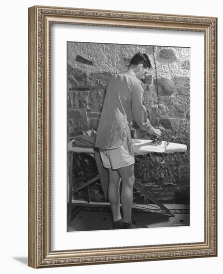 G.I. Ironing His Pants-John Florea-Framed Photographic Print