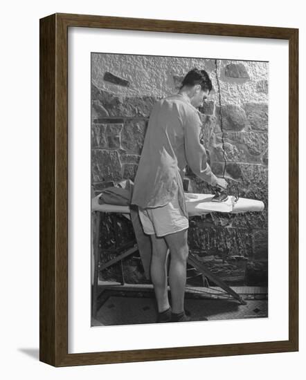 G.I. Ironing His Pants-John Florea-Framed Photographic Print