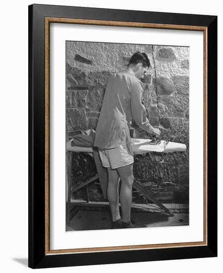 G.I. Ironing His Pants-John Florea-Framed Photographic Print