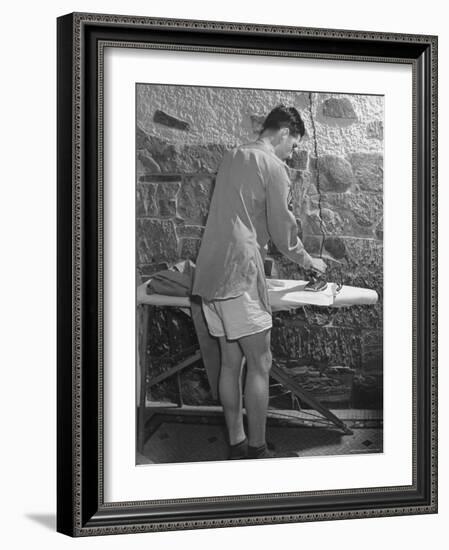 G.I. Ironing His Pants-John Florea-Framed Photographic Print