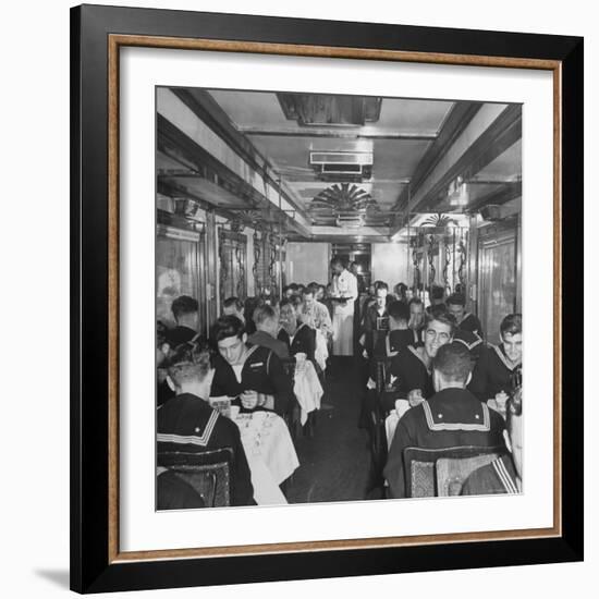 G.I. Personnel and Their Wives Eating in Dining Car While Civilians Will Have to Wait Until Later-Sam Shere-Framed Photographic Print