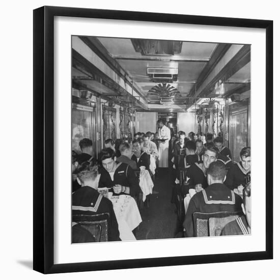 G.I. Personnel and Their Wives Eating in Dining Car While Civilians Will Have to Wait Until Later-Sam Shere-Framed Photographic Print
