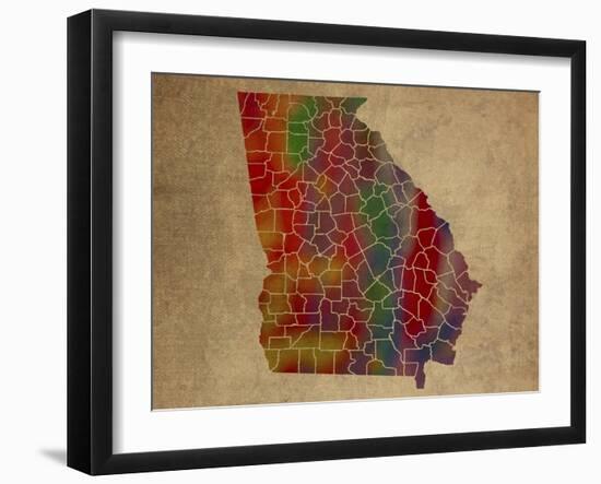 GA Colorful Counties-Red Atlas Designs-Framed Giclee Print